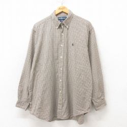 【20%OFF】XL★古着 ラルフローレン Ralph Lauren 長袖 ブランド シャツ メンズ 90年代 90s ワンポイントロゴ BLAKE 大きいサイズ コットン ボタンダウン 緑系他 グリーン チェック 25mar05 中古 トップス