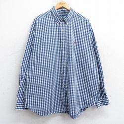 XL★古着 ラルフローレン Ralph Lauren 長袖 ブランド シャツ メンズ 90年代 90s ワンポイントロゴ BLAIRE 大きいサイズ ロング丈 コットン ボタンダウン 紺他 ネイビー チェック 25mar05 中古 トップス