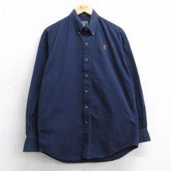 L★古着 ラルフローレン Ralph Lauren チャップス 長袖 ブランド シャツ メンズ 80年代 80s ワンポイントロゴ コットン ボタンダウン 紺 ネイビー 25mar05 中古 トップス