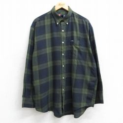 XL★古着 ラルフローレン Ralph Lauren チャップス 長袖 ブランド シャツ メンズ 90年代 90s ワンポイントロゴ ボタンダウン 濃緑他 グリーン チェック 25mar05 中古 トップス