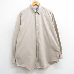 XL★古着 ラルフローレン Ralph Lauren 長袖 ブランド シャツ メンズ 90年代 90s 大きいサイズ YARMOUTH ロング丈 コットン ボタンダウン ベージュ カーキ 25mar05 中古 トップス