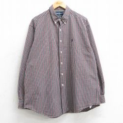【50%OFF】XL★古着 ラルフローレン Ralph Lauren 長袖 ブランド シャツ メンズ 90年代 90s ワンポイントロゴ MARLOWE 大きいサイズ ロング丈 コットン ボタンダウン エンジ他 チェック 25mar05 中古 トップス