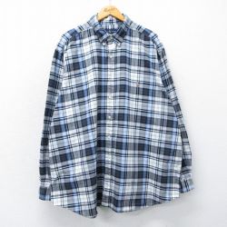 XL★古着 ラルフローレン Ralph Lauren 長袖 ブランド シャツ メンズ ワンポイントロゴ オックスフォード 大きいサイズ ロング丈 コットン ボタンダウン 薄紺他 ネイビー チェック 25mar05 中古 トップス