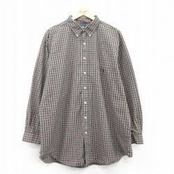 XL★古着 ラルフローレン Ralph Lauren 長袖 ブランド シャツ メンズ 90年代 90s ワンポイントロゴ 大きいサイズ ロング丈 コットン ボタンダウン 緑他 グリーン チェック 25mar06 中古 トップス