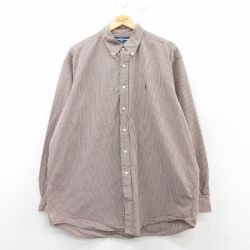 XL★古着 ラルフローレン Ralph Lauren 長袖 ブランド シャツ メンズ 90年代 90s ワンポイントロゴ BLAKE 大きいサイズ ロング丈 コットン ボタンダウン 茶他 ブラウン チェック 25mar06 中古 トップス