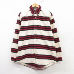L★古着 トミーヒルフィガー TOMMY HILFIGER 長袖 ブランド シャツ メンズ 90年代 90s ワンポイントロゴ ロング丈 コットン ボタンダウン ベージュ系他 カーキ 25mar06 中古 トップス