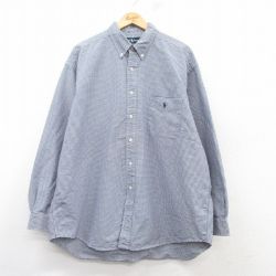 XL★古着 ラルフローレン Ralph Lauren 長袖 ブランド シャツ メンズ 90年代 90s ワンポイントロゴ BIG SHIRT 大きいサイズ ロング丈 コットン ボタンダウン 紺他 ネイビー チェック 【spe】 25mar06 中古 トップス