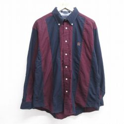 L★古着 トミーヒルフィガー TOMMY HILFIGER 長袖 ブランド シャツ メンズ ワンポイントロゴ コットン ボタンダウン 紺他 ネイビー 25mar07 中古 トップス