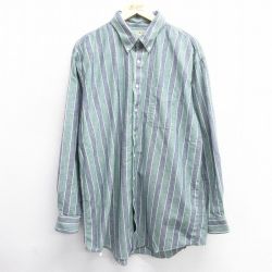 【50%OFF】XL★古着 エルエルビーン LLBEAN 長袖 ブランド シャツ メンズ 80年代 80s オックスフォード ロング丈 コットン ボタンダウン 緑他 グリーン ストライプ 25mar08 中古 トップス