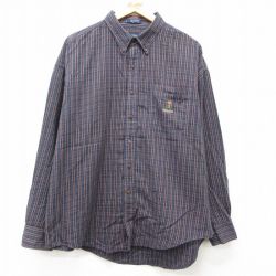 【50%OFF】XL★古着 ラルフローレン Ralph Lauren チャップス 長袖 ブランド シャツ メンズ 90年代 90s ワンポイントロゴ 大きいサイズ コットン ボタンダウン 紺他 ネイビー チェック 25mar08 中古 トップス