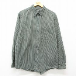XL★古着 エディーバウアー 長袖 ブランド シャツ メンズ 00年代 00s コットン ボタンダウン 濃緑他 グリーン チェック 25mar08 中古 トップス