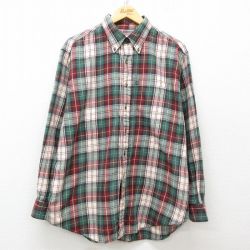 XL★古着 ブルックスブラザーズ BROOKS BROTHERS 長袖 ブランド シャツ メンズ コットン ボタンダウン 緑他 グリーン チェック 25mar08 中古 トップス