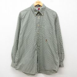 【50%OFF】XL★古着 トミーヒルフィガー TOMMY HILFIGER 長袖 ブランド シャツ メンズ 90年代 90s コットン ボタンダウン 濃緑他 グリーン ギンガム チェック 25mar08 中古 トップス