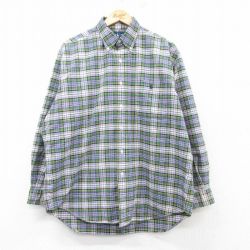 XL★古着 ラルフローレン Ralph Lauren 長袖 ブランド シャツ メンズ 90年代 90s ワンポイントロゴ BIG SHIRT オックスフォード 大きいサイズ コットン ボタンダウン 緑他 グリーン チェック 【spe】 25mar08 中古 トップス