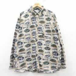 【50%OFF】XL★古着 コロンビア COLUMBIA 長袖 ブランド シャツ メンズ 00年代 00s シカ 魚 鳥 ロング丈 コットン ボタンダウン ベージュ他 カーキ 【spe】 25mar08 中古 トップス