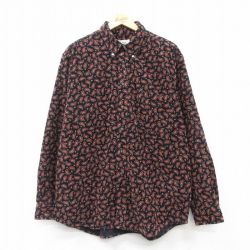 XL★古着 エディーバウアー 長袖 ブランド シャツ メンズ ペイズリー柄 コーデュロイ 大きいサイズ ロング丈 コットン ボタンダウン 黒他 ブラック 25mar08 中古 トップス