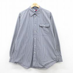 トミーヒルフィガー 90s 長袖シャツ ワンポイントロゴ ネイビーチェック XL | 古着