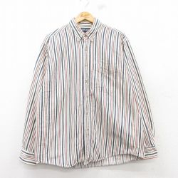 XL★古着 ランズエンド 長袖 ブランド シャツ メンズ 90年代 90s コットン ボタンダウン 白他 ホワイト ストライプ 25mar08 中古 トップス
