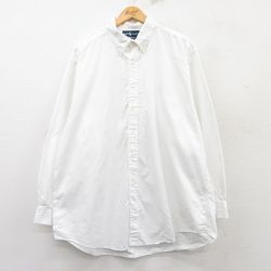 XL★古着 ラルフローレン Ralph Lauren 長袖 ブランド シャツ メンズ 90年代 90s ワンポイントロゴ YARMOUTH 大きいサイズ ロング丈 コットン ボタンダウン 白 ホワイト 25mar08 中古 トップス