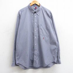 XL★古着 トミーヒルフィガー TOMMY HILFIGER 長袖 ブランド シャツ メンズ 90年代 90s ワンポイントロゴ 大きいサイズ コットン ボタンダウン 紫他 パープル チェック 25mar10 中古 トップス