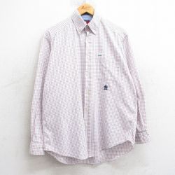 L★古着 トミーヒルフィガー TOMMY HILFIGER 長袖 ブランド シャツ メンズ 90年代 90s ワンポイントロゴ コットン ボタンダウン 白他 ホワイト チェック 25mar10 中古 トップス