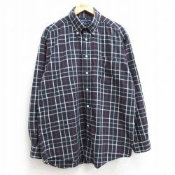 XL★古着 トミーヒルフィガー TOMMY HILFIGER 長袖 ブランド シャツ メンズ ワンポイントロゴ コットン ボタンダウン 黒他 ブラック チェック 25mar10 中古 トップス