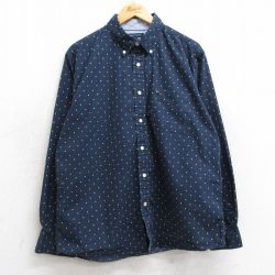 L★古着 トミーヒルフィガー TOMMY HILFIGER 長袖 ブランド シャツ メンズ ワンポイントロゴ 総柄 コットン ボタンダウン 紺他 ネイビー 25mar10 中古 トップス