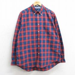 XL★古着 トミーヒルフィガー TOMMY HILFIGER 長袖 ブランド シャツ メンズ ワンポイントロゴ コットン ボタンダウン 赤他 レッド チェック 25mar10 中古 トップス
