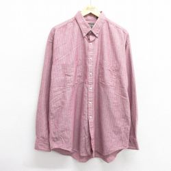 XL★古着 アメリカンイーグル American Eagle 長袖 ブランド シャツ メンズ 90年代 90s 大きいサイズ ロング丈 コットン ボタンダウン エンジ他 ストライプ 【spe】 25mar10 中古 トップス