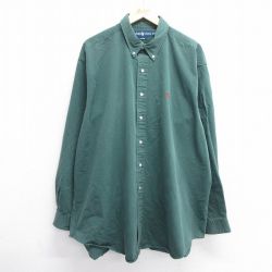 XL★古着 ラルフローレン Ralph Lauren 長袖 ブランド シャツ メンズ 90年代 90s BLAKE ワンポイントロゴ 大きいサイズ ロング丈 コットン ボタンダウン 緑 グリーン 25mar11 中古 トップス