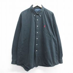 XL★古着 ラルフローレン Ralph Lauren 長袖 ブランド シャツ メンズ 90年代 90s BLAKE ワンポイントロゴ 大きいサイズ ロング丈 コットン ボタンダウン 黒 ブラック 25mar11 中古 トップス