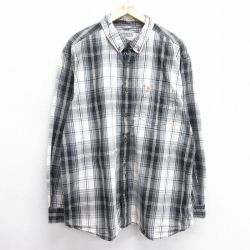 XL★古着 カーハート Carhartt 長袖 ブランド シャツ メンズ 大きいサイズ ロング丈 コットン ボタンダウン 黒他 ブラック チェック 25mar11 中古 トップス