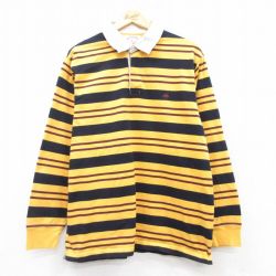 L★古着 ブルックスブラザーズ BROOKS BROTHERS 長袖 ブランド ラガー シャツ メンズ ワンポイントロゴ コットン 黄他 イエロー ボーダー 25mar11 中古 トップス