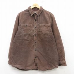 L★古着 エルエルビーン LLBEAN 長袖 ブランド シャツ メンズ 00年代 00s コーデュロイ コットン 茶 ブラウン 内側フランネル 25mar11 中古 トップス