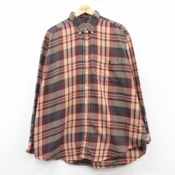 【20%OFF】XL★古着 ラルフローレン Ralph Lauren 長袖 ブランド シャツ メンズ 90年代 90s BLAIRE ワンポイントロゴ 大きいサイズ コットン ボタンダウン 茶他 ブラウン チェック 25mar11 中古 トップス
