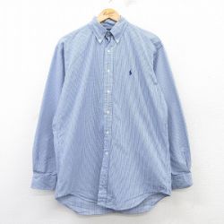 L★古着 ラルフローレン Ralph Lauren 長袖 ブランド シャツ メンズ 90年代 90s ワンポイントロゴ BLAKE コットン ボタンダウン 紺他 ネイビー チェック 25mar11 中古 トップス