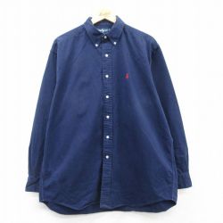 XL★古着 ラルフローレン Ralph Lauren 長袖 ブランド シャツ メンズ 90年代 90s BLAKE ワンポイントロゴ 大きいサイズ コットン ボタンダウン 紺 ネイビー 25mar11 中古 トップス