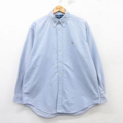 XL★古着 ラルフローレン Ralph Lauren 長袖 ブランド シャツ メンズ 90年代 90s BLAKE ワンポイントロゴ オックスフォード 大きいサイズ コットン ボタンダウン 薄紺 ネイビー 25mar11 中古 トップス