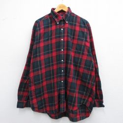 XL★古着 ラルフローレン Ralph Lauren 長袖 ブランド シャツ メンズ 90年代 90s BLAIRE ワンポイントロゴ 大きいサイズ コットン ボタンダウン 赤他 レッド チェック 25mar12 中古 トップス