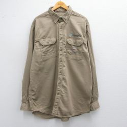 【50%OFF】XL★古着 カーハート Carhartt 長袖 ブランド シャツ メンズ PENSPEN 大きいサイズ ロング丈 ボタンダウン ベージュ カーキ 25mar12 中古 トップス