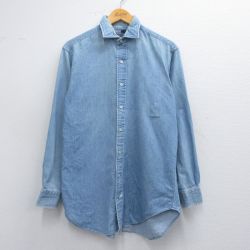 M★古着 ラルフローレン Ralph Lauren 長袖 ブランド シャツ メンズ 90年代 90s ESTATE コットン 薄紺 ネイビー デニム 25mar12 中古 トップス