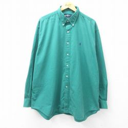 XL★古着 ラルフローレン Ralph Lauren 長袖 ブランド シャツ メンズ 90年代 90s BLAIRE ワンポイントロゴ 大きいサイズ ロング丈 コットン ボタンダウン 緑 グリーン 25mar12 中古 トップス