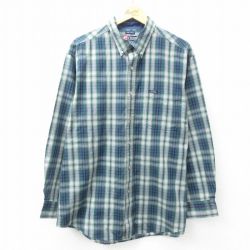 XL★古着 ラルフローレン Ralph Lauren チャップス 長袖 ブランド シャツ メンズ 90年代 90s ロング丈 ボタンダウン 緑他 グリーン チェック 25mar12 中古 トップス