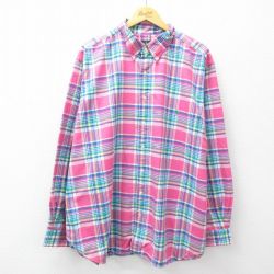 XL★古着 ラルフローレン Ralph Lauren 長袖 ブランド シャツ メンズ ワンポイントロゴ 大きいサイズ ロング丈 コットン ボタンダウン ピンク他 チェック 25mar12 中古 トップス