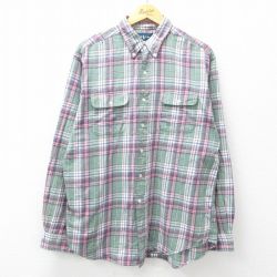 XL★古着 ラルフローレン Ralph Lauren 長袖 ブランド シャツ メンズ 90年代 90s 大きいサイズ コットン ボタンダウン 緑他 グリーン チェック 25mar12 中古 トップス