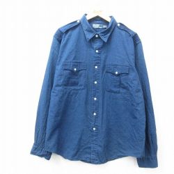 【50%OFF】XL★古着 ラルフローレン Ralph Lauren 長袖 ブランド シャツ メンズ 90年代 90s 大きいサイズ コットン 紺 ネイビー 【spe】 25mar12 中古 トップス