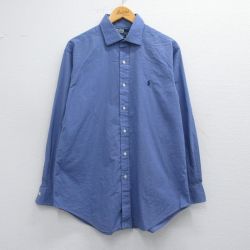 L★古着 ラルフローレン Ralph Lauren 長袖 ブランド シャツ メンズ 90年代 90s PHILIP ワンポイントロゴ コットン 紺 ネイビー 25mar13 中古 トップス