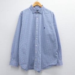 XL★古着 ラルフローレン Ralph Lauren 長袖 ブランド シャツ メンズ ワンポイントロゴ 大きいサイズ コットン 紺他 ネイビー チェック 25mar13 中古 トップス