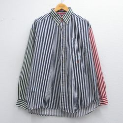 【50%OFF】XL★古着 トミーヒルフィガー TOMMY HILFIGER 長袖 ブランド シャツ メンズ 90年代 90s マルチカラー ワンポイントロゴ ロゴ コットン ボタンダウン 白他 ホワイト ストライプ 【spe】 25mar13 中古 トップス