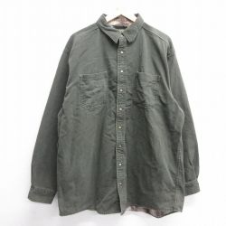 XL★古着 エルエルビーン LLBEAN 長袖 ブランド シャツ メンズ 大きいサイズ ロング丈 コットン ダック地 カナダ製 緑 グリーン 内側フランネル 25mar13 中古 トップス